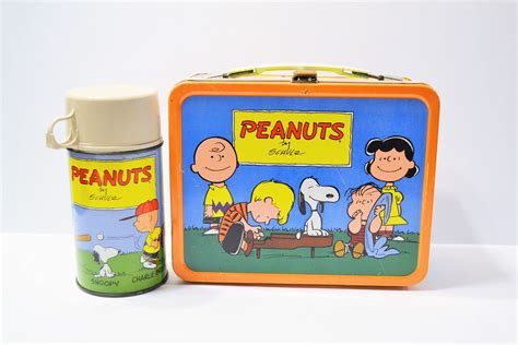 snoopy metal lunch box with thermos|have lunch with snoopy box.